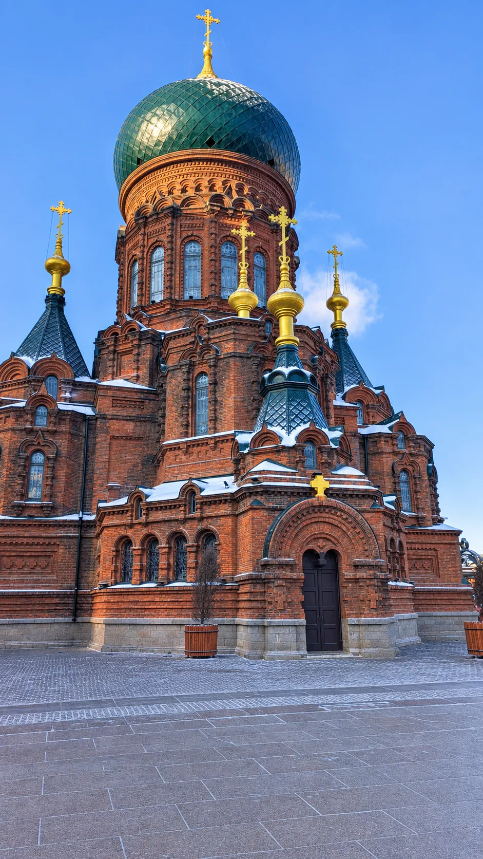 The domes and red-brick towers of Saint Sophia Cathedral